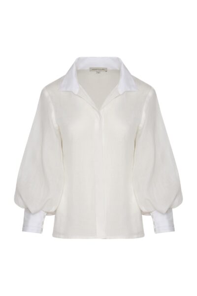 Andres Otalora luxury designer Top with bold silhouette in linen