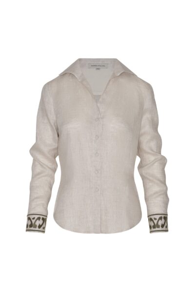 Andres Otalora luxury designer Top with bold silhouette in linen