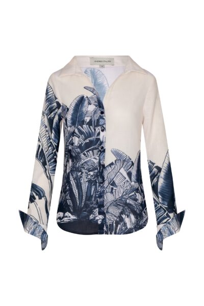 Andres Otalora luxury designer Top with bold silhouette in linen