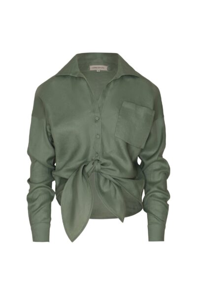 Andres Otalora luxury designer Top with bold silhouette in linen