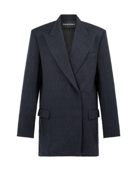 David Koma Allover Rhinestone Embroidered Tailored Jacket