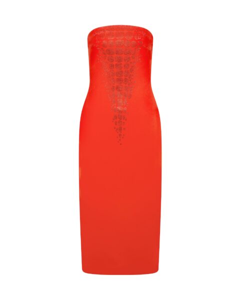David Koma Croc Rhinestone Embroidery Strapless Midi Dress