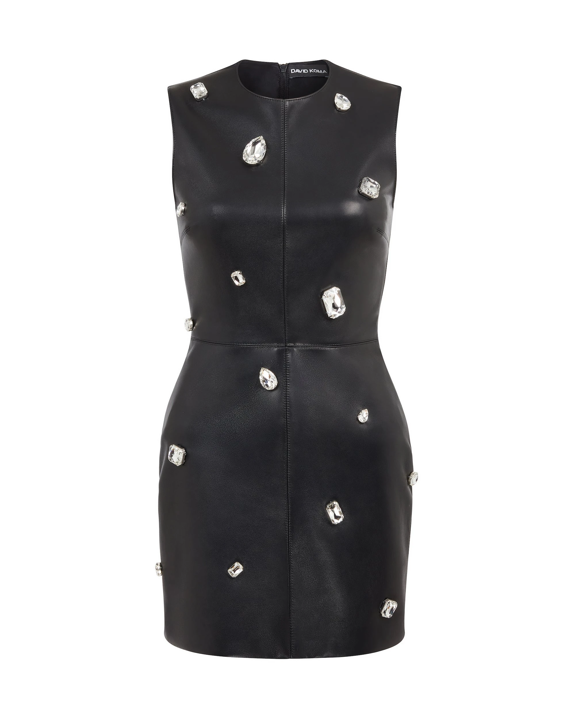 David Koma Crystal Embroidered Leather Mini Dress David Koma Crystal Embroidered Leather Mini Dress