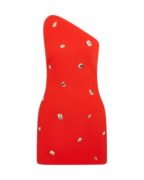 David Koma Crystal Embroidered One Shoulder Mini Dress
