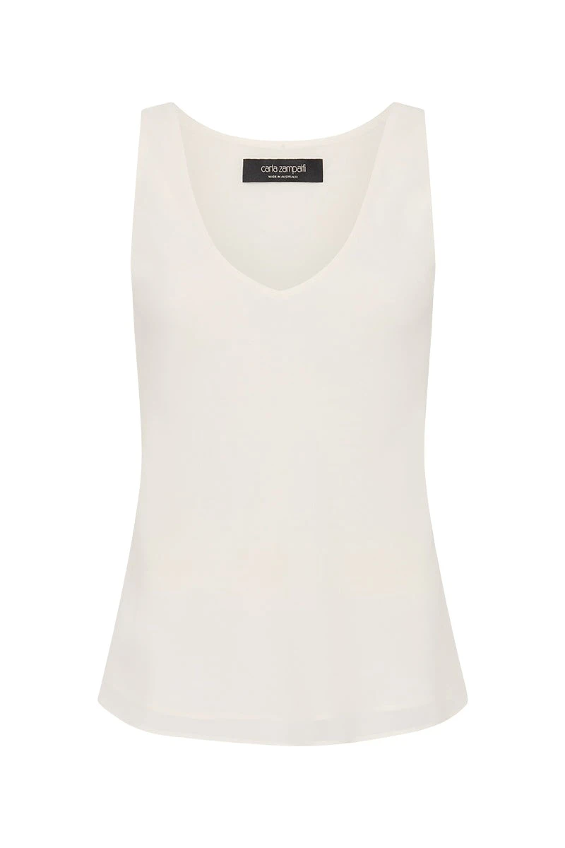 Carla-Zampatti-Cream-Georgette-Scoop-Neck-Cami94801_nobg Carla Zampatti Tops luxury Clothing from Luxury Handbags Marketplace