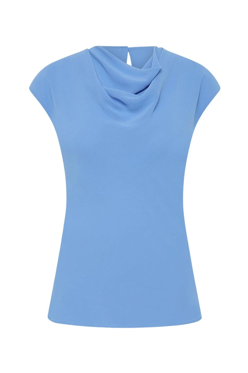 Carla-Zampatti-Pacific-Blue-Georgette-Cap-Sleeve-Cowl-Top93780_nobg Carla Zampatti Tops luxury Clothing from Luxury Handbags Marketplace