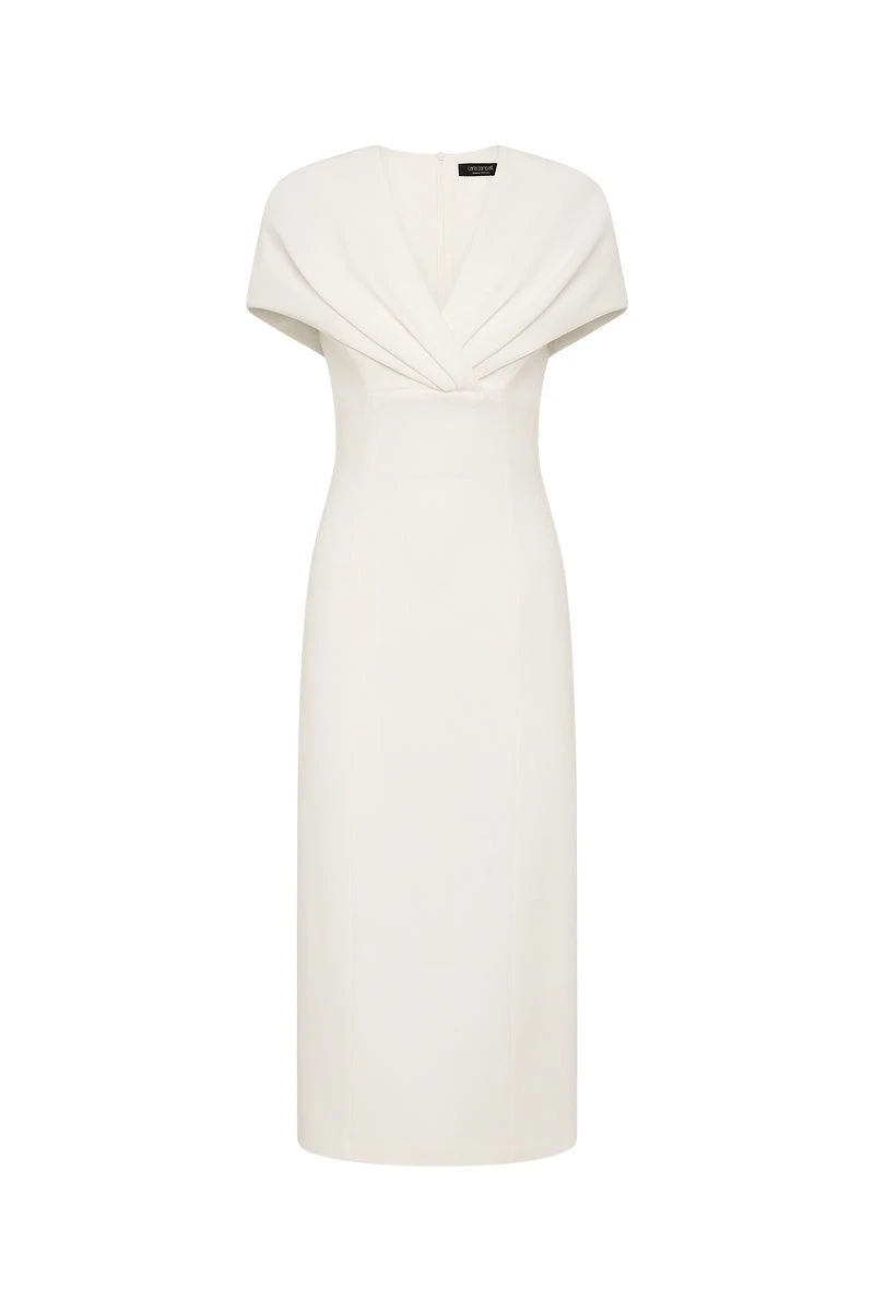 Carla-Zampatti-White-Crepe-Front-Tuck-Midi-Dress28234_nobg Carla Zampatti Dresses luxury Clothing from Luxury Handbags Marketplace