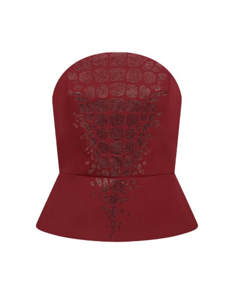 David Koma Croc Rhinestone Embroidery Strapless Top