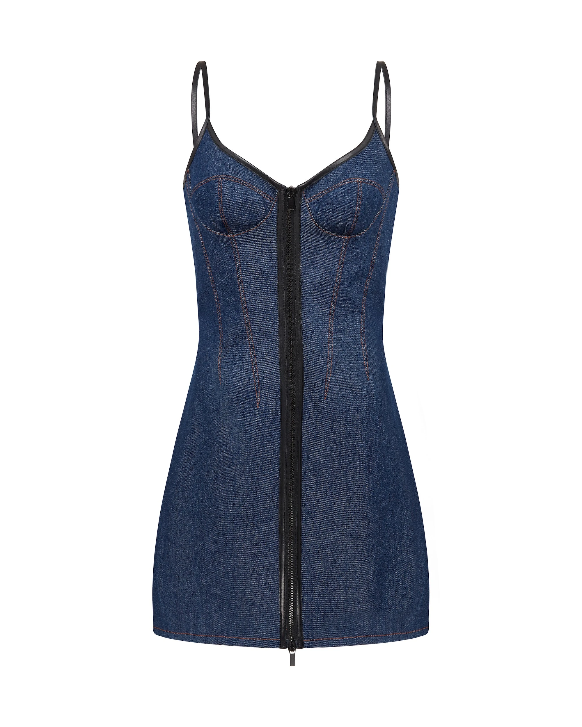 David Koma Leather Trimmed Mini Denim Dress David Koma Leather Trimmed Mini Denim Dress