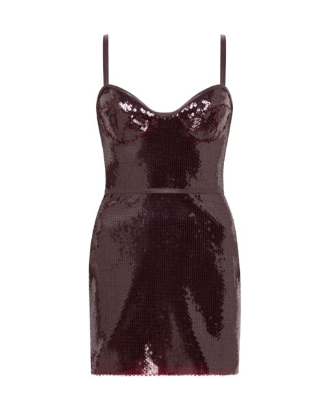 David Koma Leather Trimmed Mini Sequin Dress