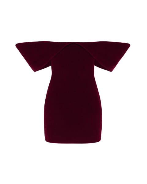 David Koma Off Shoulder Sculptured Mini Dress In Burgundy