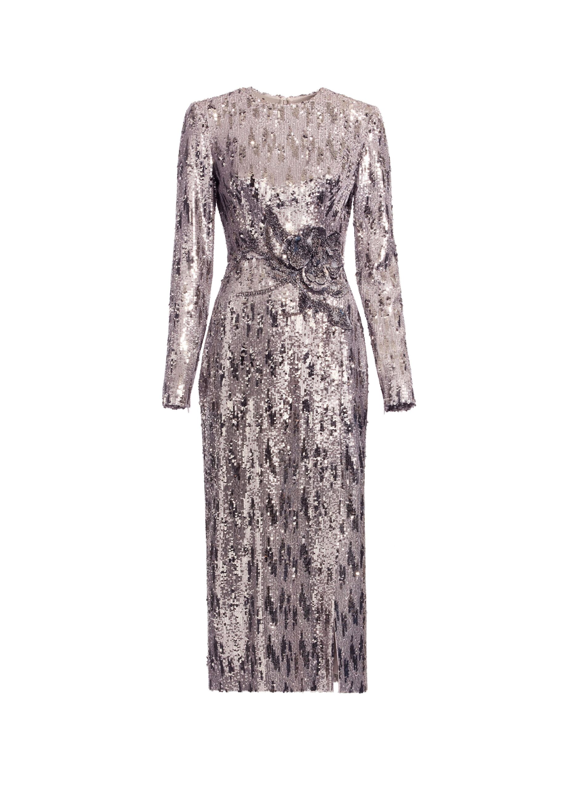 Elie Saab Embellished Sequins Long Dress Elie Saab Embellished Sequins Long Dress in Silver featuring Floral Applique on Sequins – Luxury Designer Fashion at Luxury Shoes .