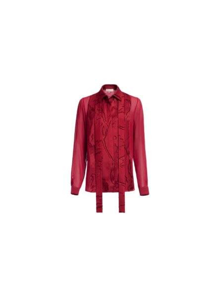 Elie Saab Jacquard & Silk Shirt in Red featuring Jacquard Front Panel & Collar – Luxury Designer Fashion at Luxury Shoes .