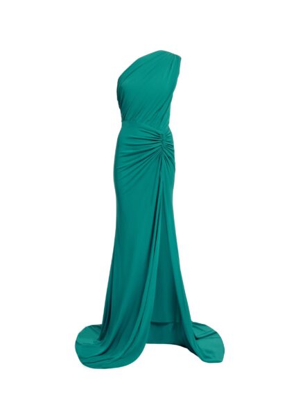 Elie Saab Jersey Long Dress in Green featuring Asymmetrical Draping – Luxury Designer Fashion at Luxury Shoes .