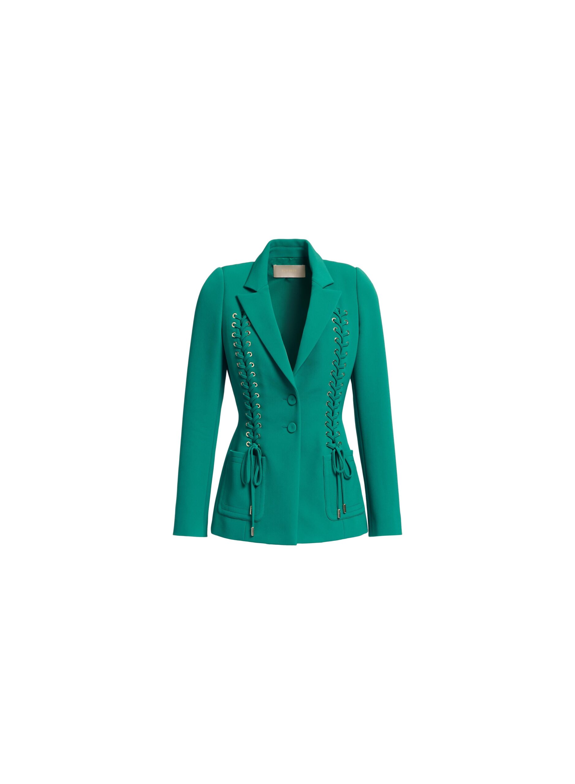 Elie Saab Lace Up Cady Blazer Elie Saab Lace Up Cady Blazer in Green featuring Tailored Collar & Lapel – Luxury Designer Fashion at Luxury Shoes .