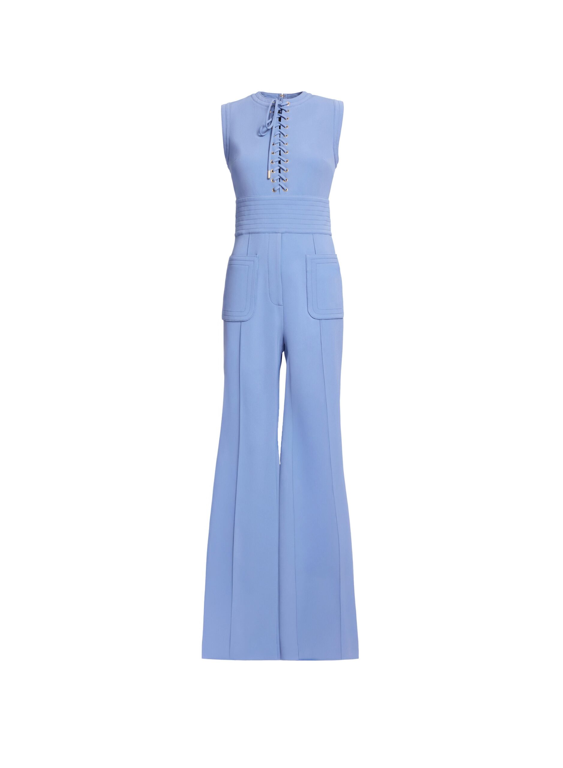 Elie Saab Lace Up Cady Jumpsuit Elie Saab Lace Up Cady Jumpsuit in Blue featuring Top-Stitch Details – Luxury Designer Fashion at Luxury Shoes .