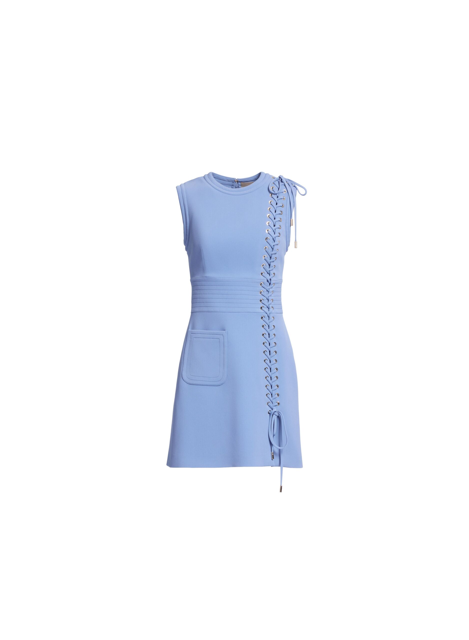 Elie Saab Lace Up Cady Short Dress Elie Saab Lace Up Cady Short Dress in Blue featuring Top-Stitch Details – Luxury Designer Fashion at Luxury Shoes .