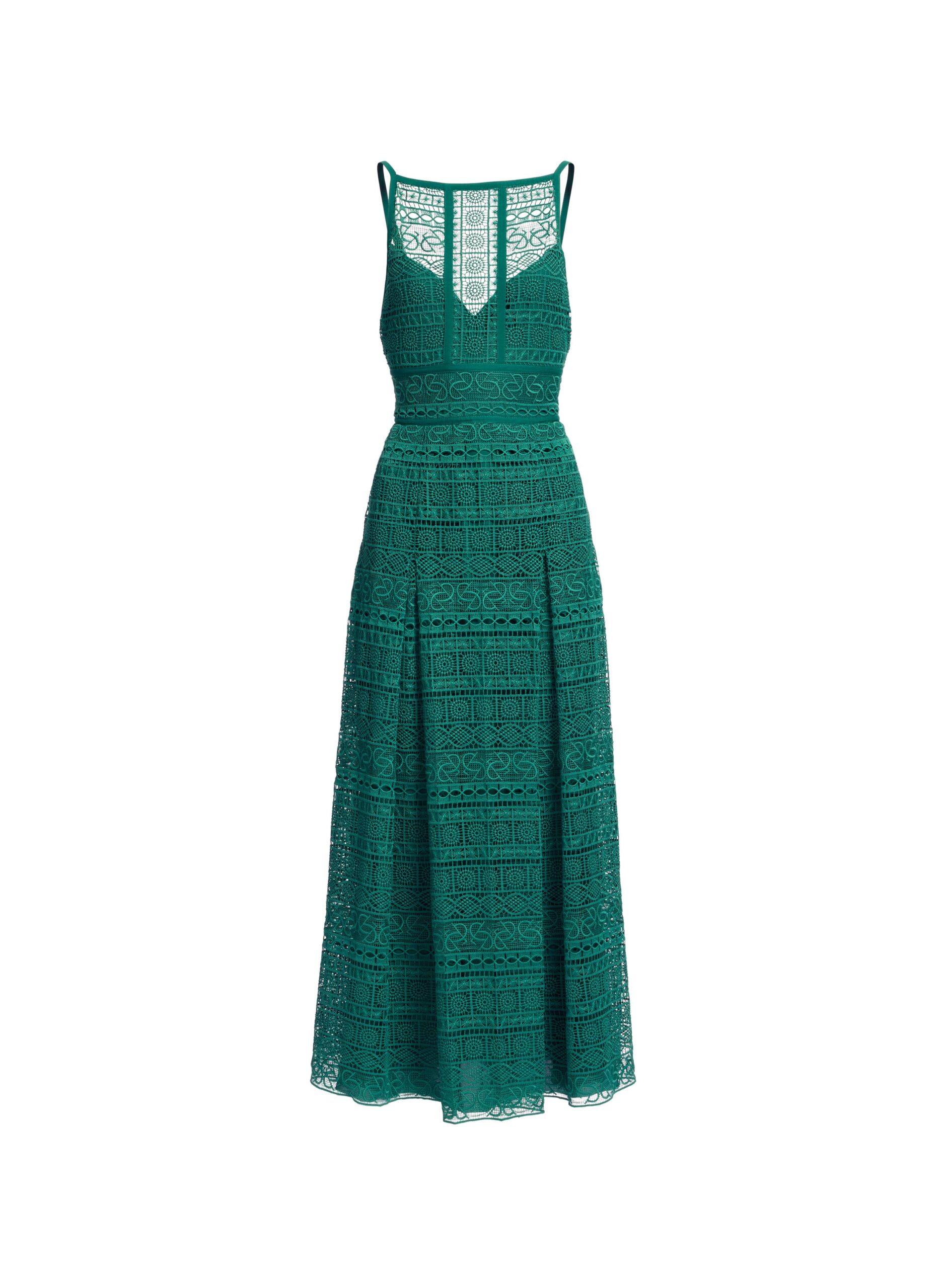 Elie Saab Macramé Midi Dress Elie Saab Macramé Midi Dress in Green featuring Square Neck – Luxury Designer Fashion at Luxury Shoes .