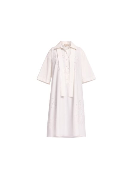 Elie Saab Monogram Embroidered Cotton Shirt Dress in White featuring Cut-Work Monogram Embroidery – Luxury Designer Fashion at Luxury Shoes .