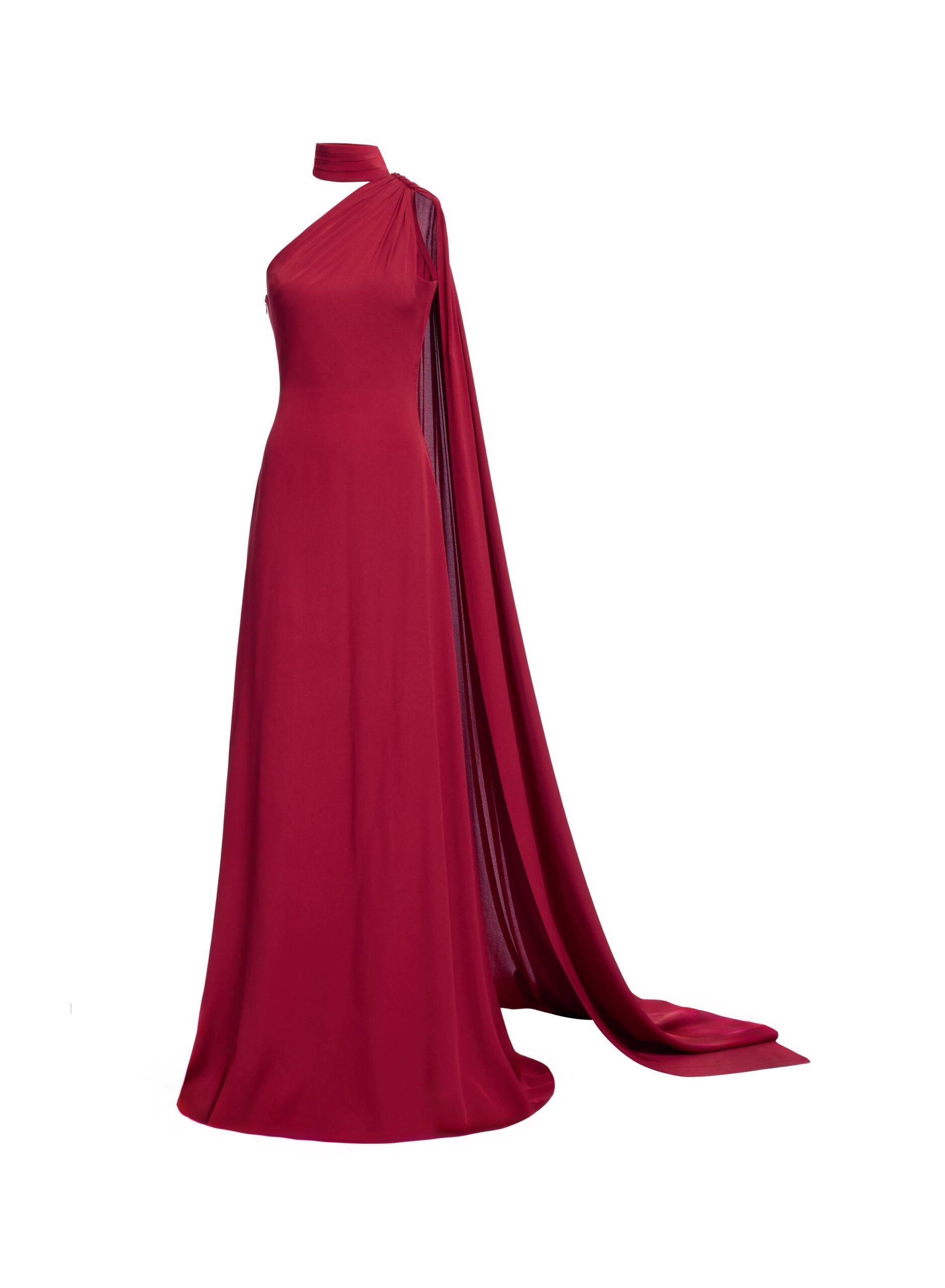 Elie Saab One-Shoulder Silk Long Dress Elie Saab One-Shoulder Silk Long Dress in Red featuring Asymmetrical Draped Trail – Luxury Designer Fashion at Luxury Shoes .
