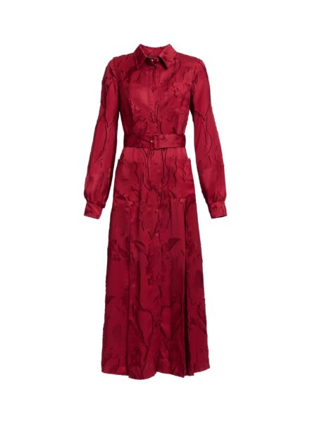 Elie Saab Pinstripe Cady Midi Dress in Red featuring Classic Collar – Luxury Designer Fashion at Luxury Shoes .