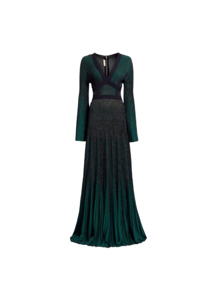 Elie Saab Pleated Knit Long Dress in Green featuring Pleated Knit – Luxury Designer Fashion at Luxury Shoes .