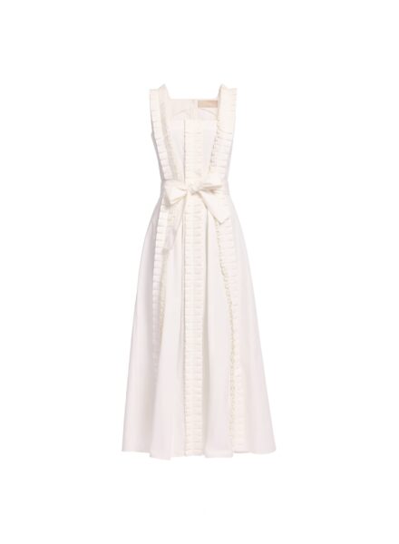 Elie Saab Pleated Ruffle Midi Dress in White featuring Pleated Ruffle Detail – Luxury Designer Fashion at Luxury Shoes .