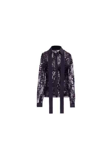 Elie Saab Sequins Shirt in Black featuring Classic Collar – Luxury Designer Fashion at Luxury Shoes .