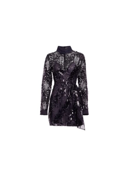 Elie Saab Sequins Short Dress in Black featuring Asymmetrical Draping – Luxury Designer Fashion at Luxury Shoes .