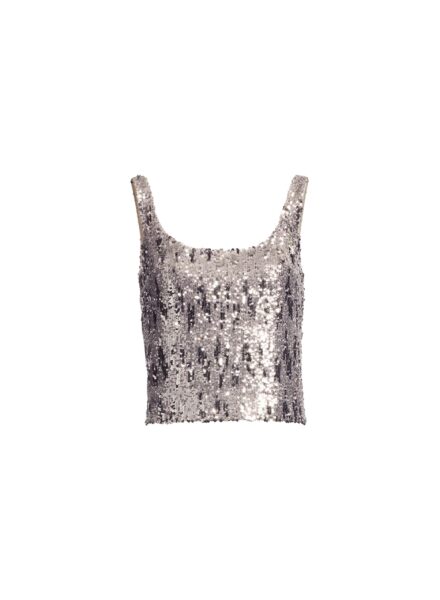 Elie Saab Sequins Top in Silver featuring Scoop Neckline – Luxury Designer Fashion at Luxury Shoes .