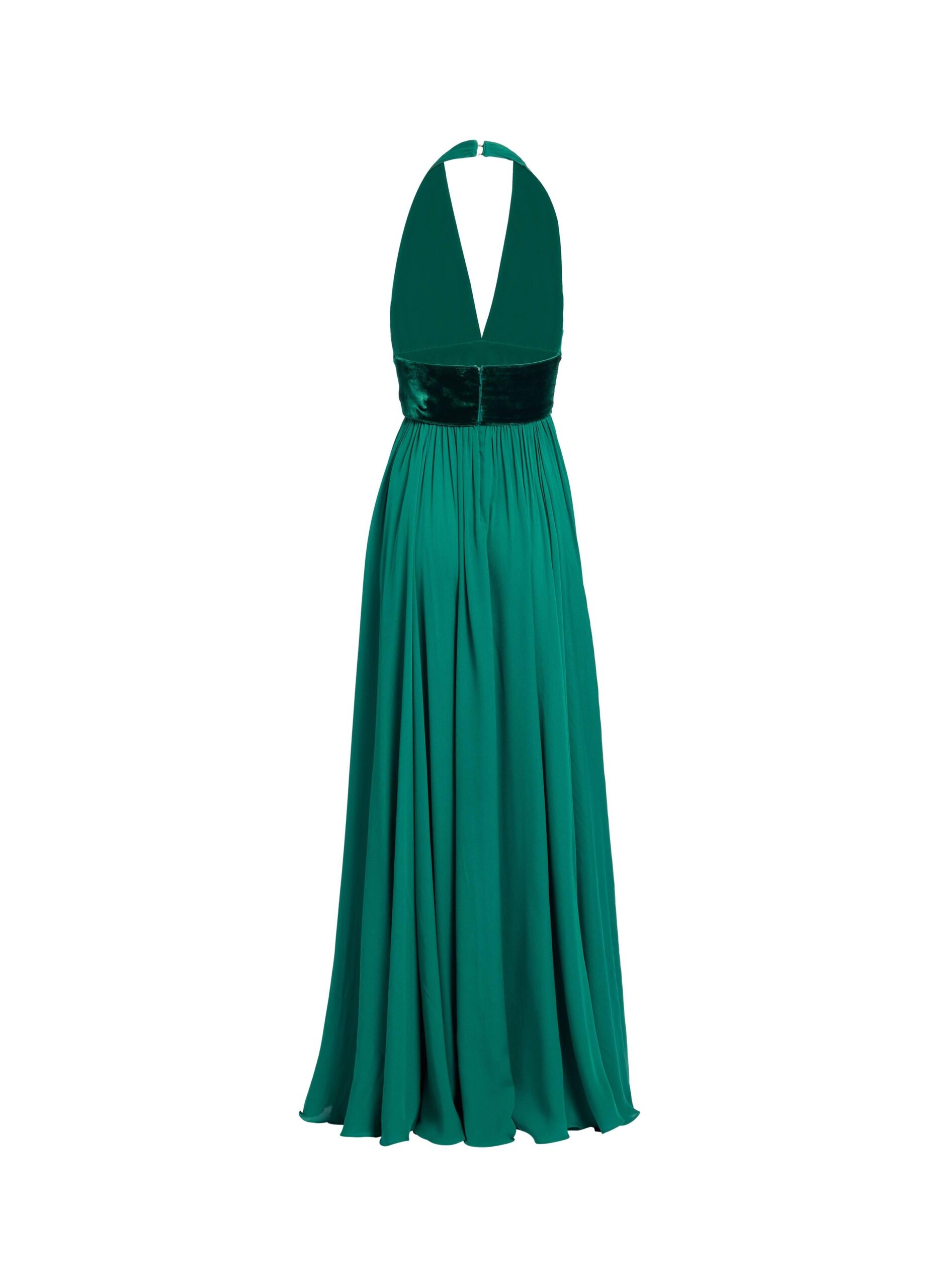 Elie Saab Silk And Velvet Long Dress Elie Saab Silk And Velvet Long Dress in Green featuring Silk & Velvet Draping – Luxury Designer Fashion at Luxury Shoes .