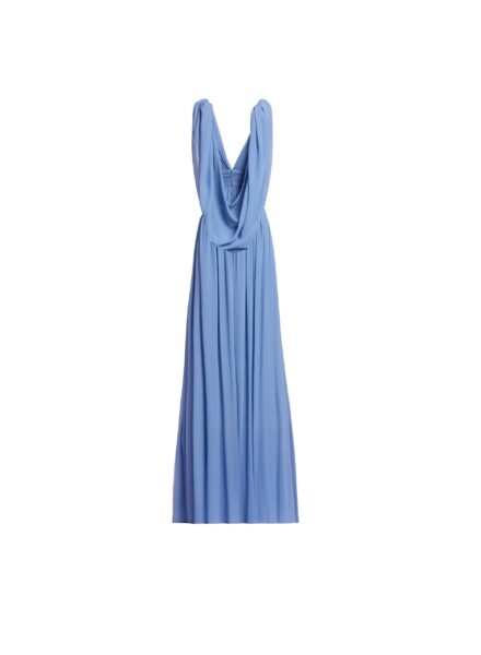 Elie Saab Silk Long Dress in Blue featuring V-Neck – Luxury Designer Fashion at Luxury Shoes .
