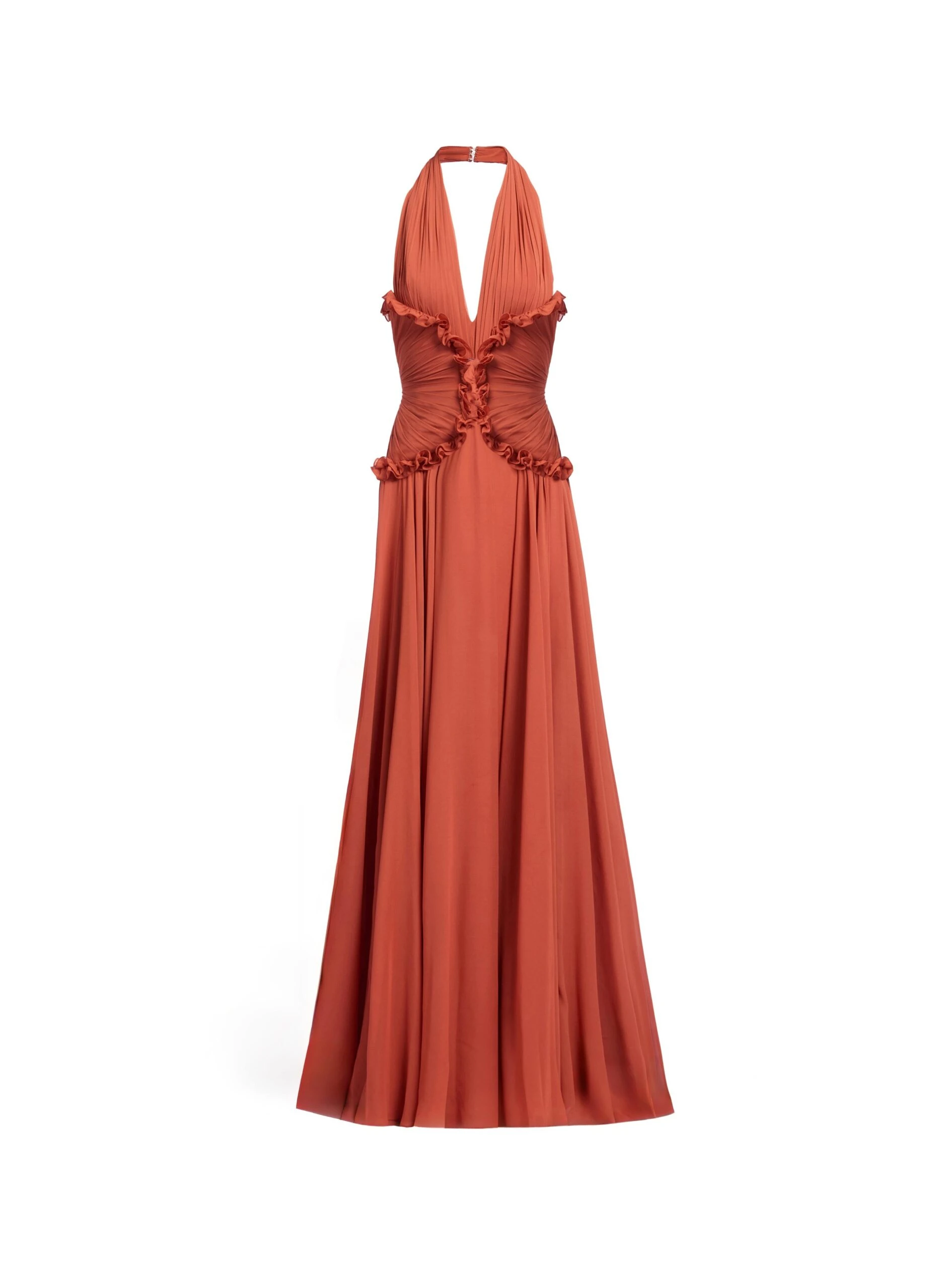 Elie Saab Silk Long Dress Elie Saab Silk Long Dress in Orange featuring Ruffle Details – Luxury Designer Fashion at Luxury Shoes .