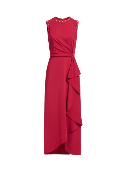 Elie Saab Stud Embellished Cady Dress in Red featuring Stud Embellishments – Luxury Designer Fashion at Luxury Shoes .