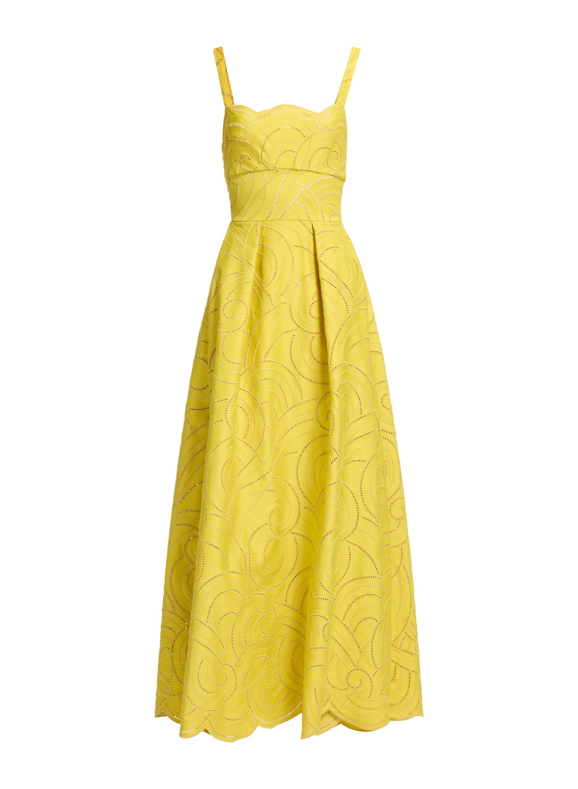 Elie Saab Swirl Embroidered Cotton Dress Elie Saab Swirl Embroidered Cotton Dress in Yellow featuring Cutwork Swirl Embroidery – Luxury Designer Fashion at Luxury Shoes .