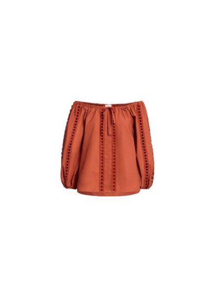 Elie Saab Trim Embellished Cotton Blouse in Orange featuring Macramé Trim Embellishments – Luxury Designer Fashion at Luxury Shoes .