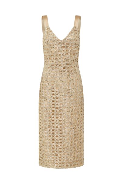 Markarian gown with romantic neckline and structured silhouette