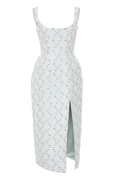 Markarian gown with romantic neckline and structured silhouette