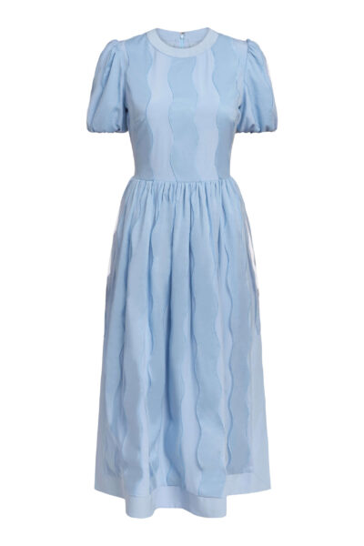 Markarian gown with romantic neckline and structured silhouette