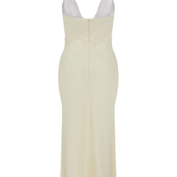 Markarian dresses with romantic neckline and structured silhouette