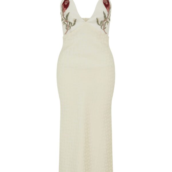 Markarian gown with romantic neckline and structured silhouette