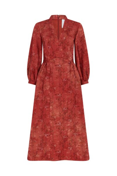 Markarian gown with romantic neckline and structured silhouette