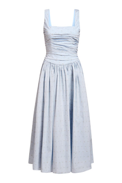 Markarian gown with romantic neckline and structured silhouette