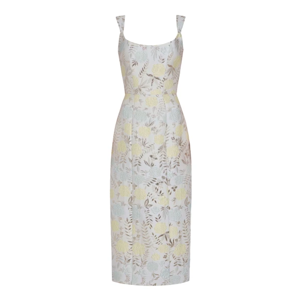 Markarian gown with romantic neckline and structured silhouette
