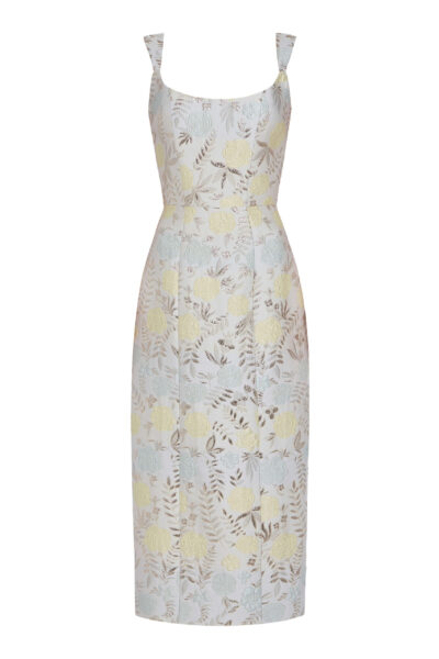 Markarian gown with romantic neckline and structured silhouette