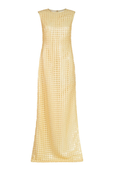 Markarian gown with romantic neckline and structured silhouette
