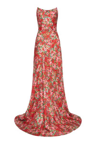 Markarian gown with romantic neckline and structured silhouette