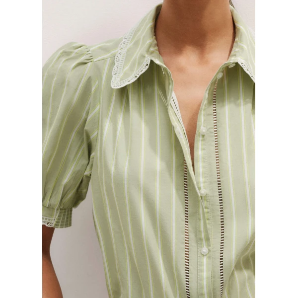 Me and Em Cotton Stripe Lace Trim Blouse – luxury British Green in Me and Em exclusively at Luxury Shoes 