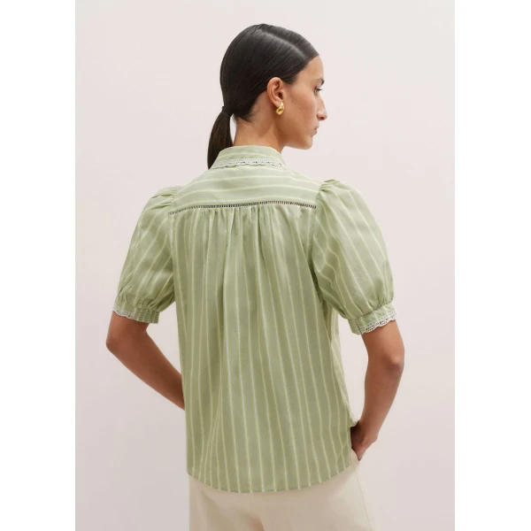 Me and Em Cotton Stripe Lace Trim Blouse – luxury British Green in Me and Em exclusively at Luxury Shoes 
