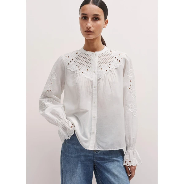 Me and Em Cotton Voile Floral Embroidery Blouse – luxury British White in Me and Em exclusively at Luxury Shoes 